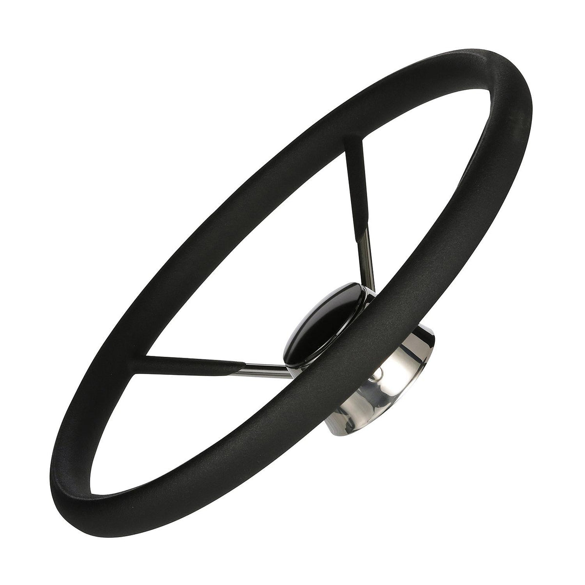 Seachoice 5-Spoke Destroyer Steering Wheel w/ Permanent Foam Grip, Stainless Steel, Black Center Cap -Modern Boat Sales & Service