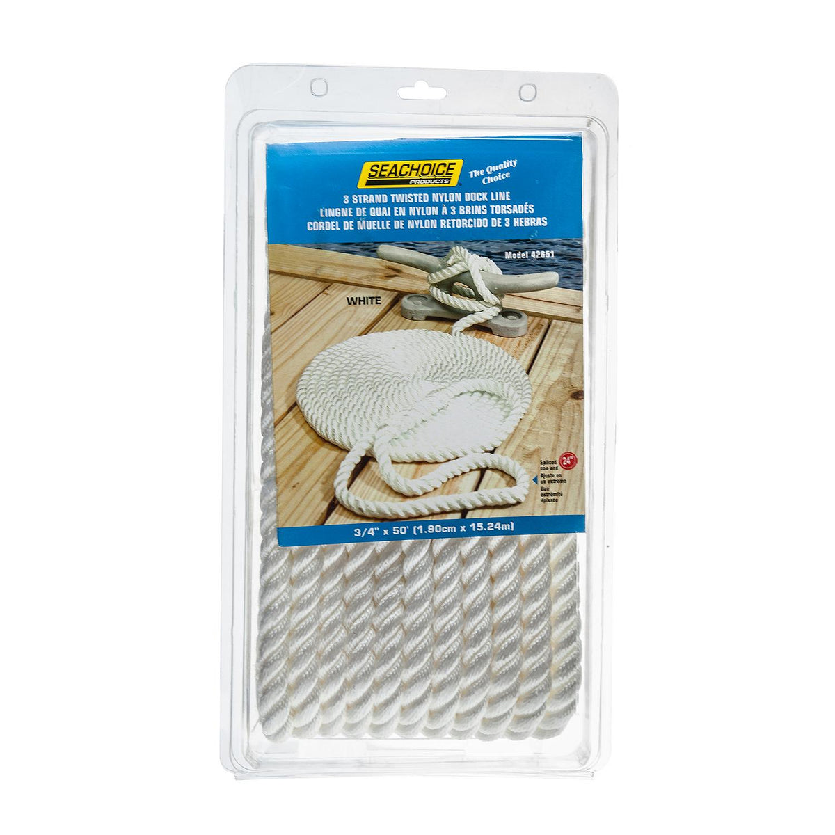 Seachoice High Quality Dock Rope for Boating - 3-Strand Twisted Nylon Line, ¾-Inch x 50 Feet, White -Modern Boat Sales & Service