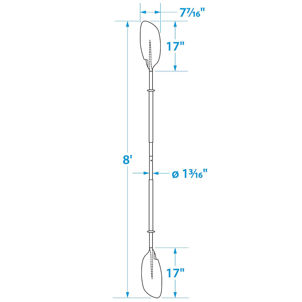 Seachoice 8 Ft. Curved-Blade Kayak Paddle, 2-Piece 1-1/8 in. Diameter Anodized Aluminum Shaft, 17 in. X 7-3/8 in. Blades -Modern Boat Sales & Service