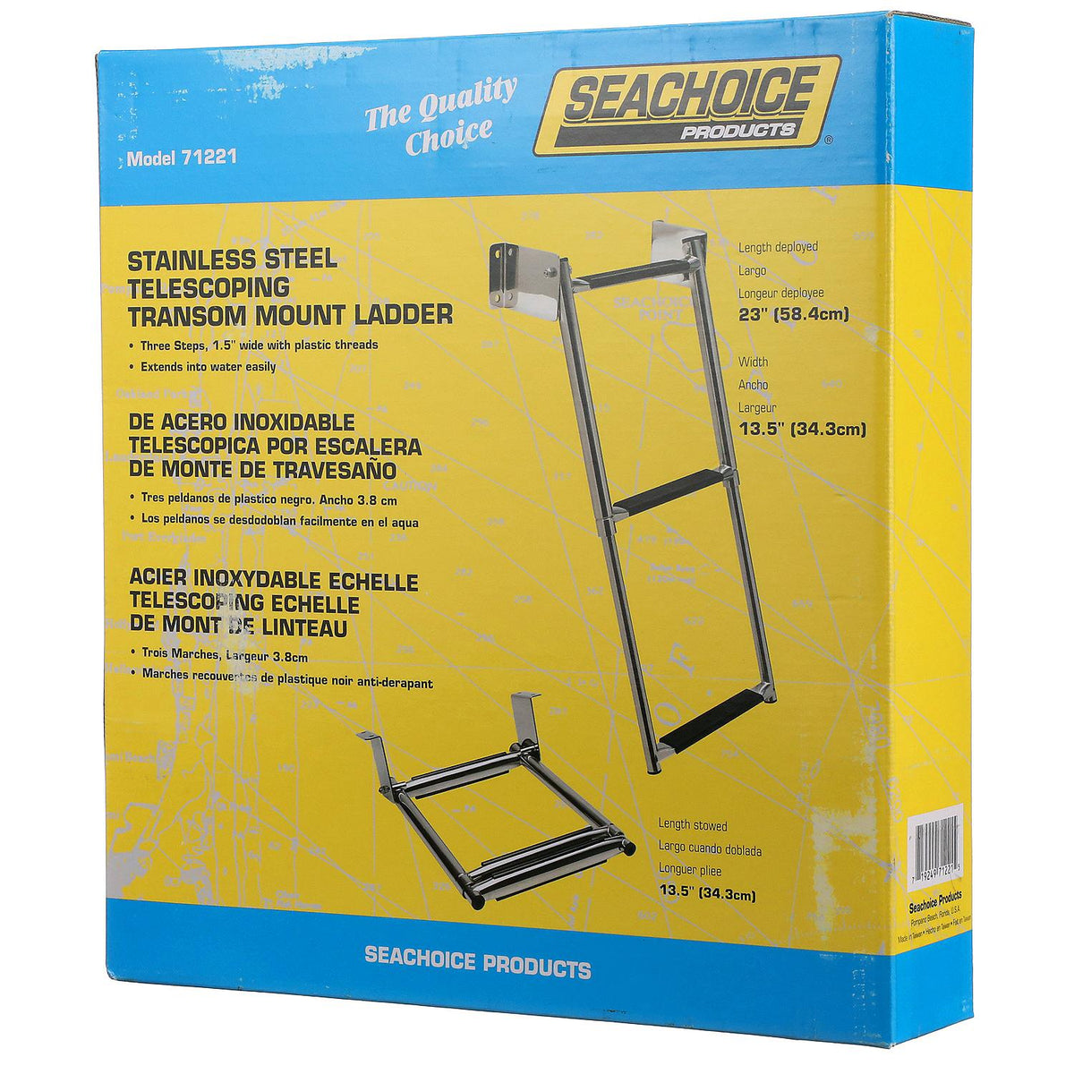 Seachoice Telescoping Transom Mount Ladder, Stainless Steel, 3 Steps, 300 Lb. Capacity -Modern Boat Sales & Service