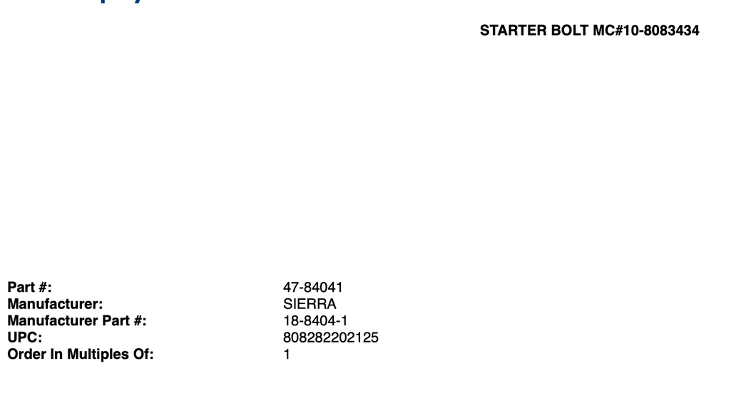 * 18-8404-1 SIERRA STARTER BOLT /75D