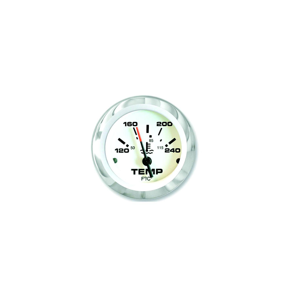 Sierra 65509P Lido Series 2" White & Stainless Steel 120-240 F Dial Range Water Temperature Gauge & Requires "D" Sender Code -Modern Boat Sales & Service