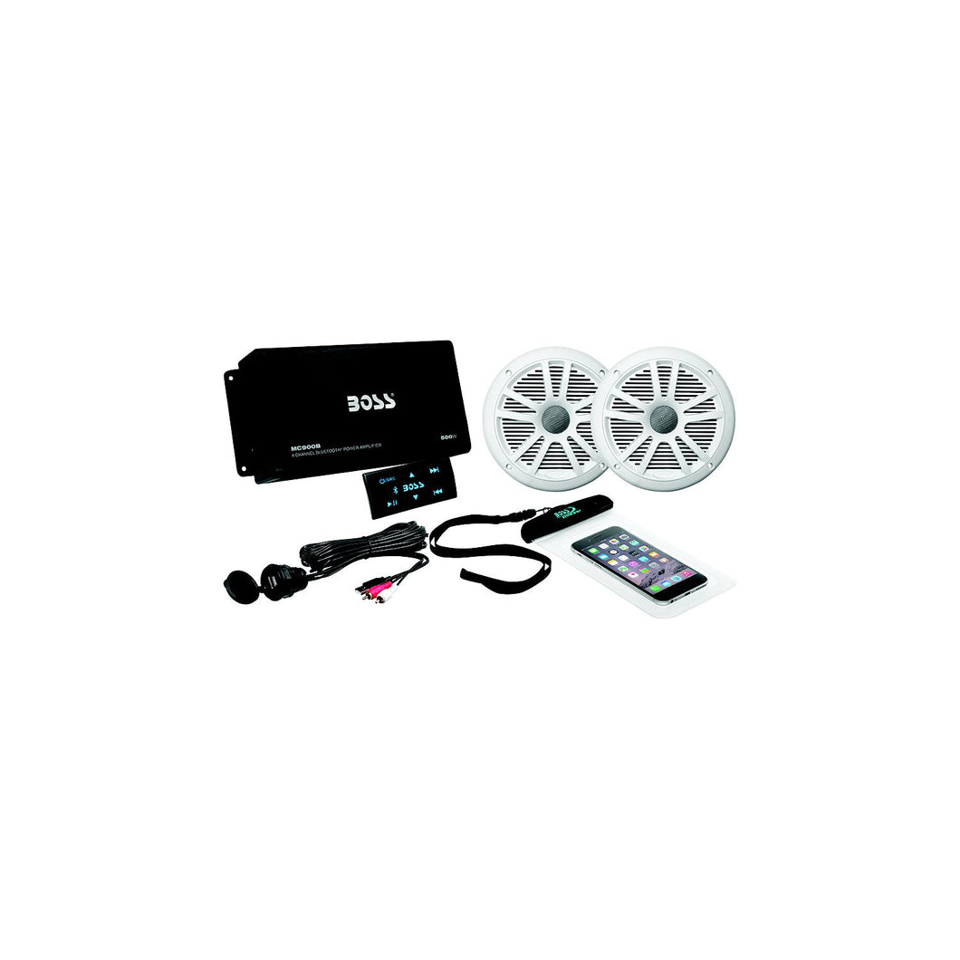 Boss 500 Watt/4 Channel Bluetooth Amplifier w/Pair Marine Speakers & USB Cable -Modern Boat Sales & Service