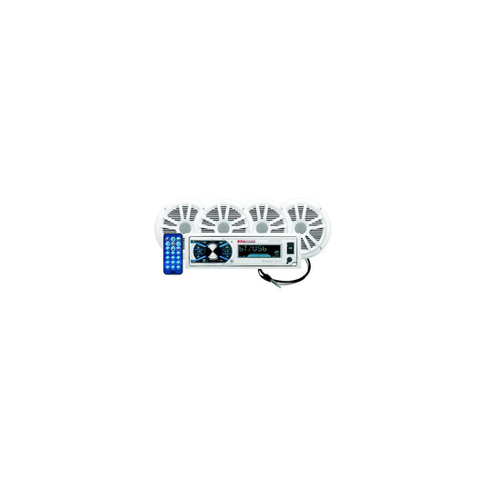 Boss Audio MCK632WB64 Single-DIN AM/FM Receiver w/ 2 Pair 6.5" Marine Speakers & Antenna, White -Modern Boat Sales & Service