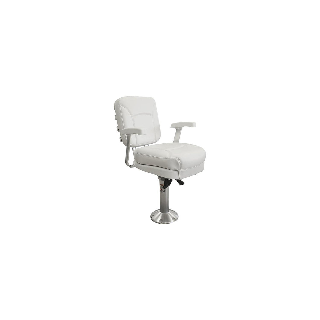 Springfield Ladder Back Chair Package, White (Includes Seat With Armrests and Cushions, Pedestal With Floor Base and Locking Slide/Swivel) -Modern Boat Sales & Service