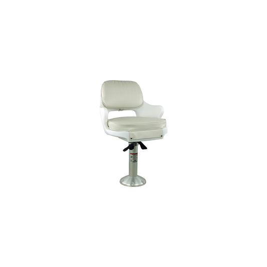 Springfield Yachtsman Fixed Height Chair Package, White (Includes Seat With Armrest and Cushions, Pedestal With Base and Locking Slide/Swivel) -Modern Boat Sales & Service