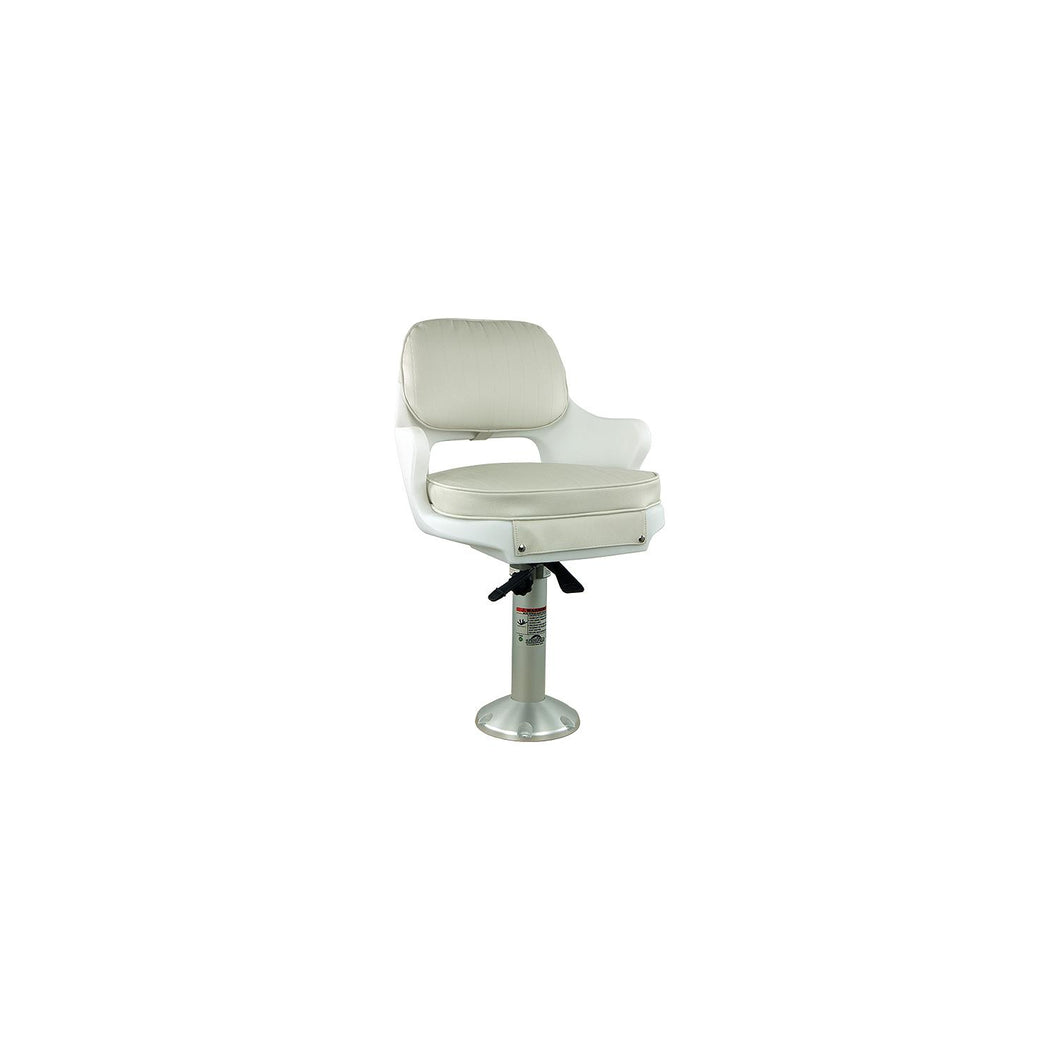 Springfield Yachtsman Fixed Height Chair Package, White (Includes Seat With Armrest and Cushions, Pedestal With Base and Locking Slide/Swivel) -Modern Boat Sales & Service