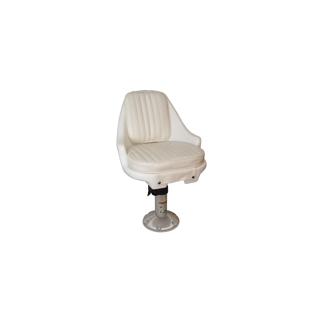 Springfield Newport Manual Adjustable Economy Chair Package, White (Includes Seat With Cushions, Pedestal, Mounting Plate and Swivel) -Modern Boat Sales & Service
