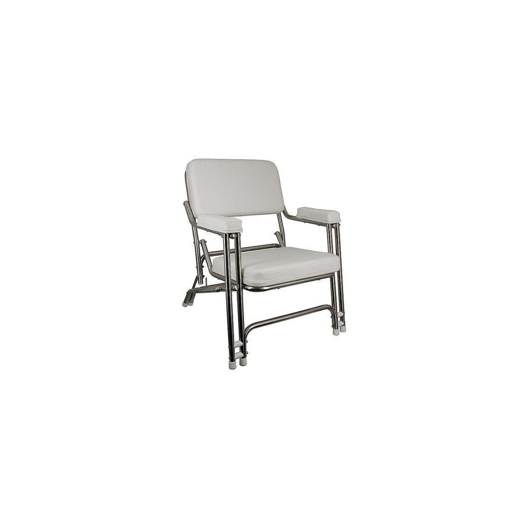 Springfield 1080021SS Deck Folding Chair, White With Stainless Steel Tubing -Modern Boat Sales & Service