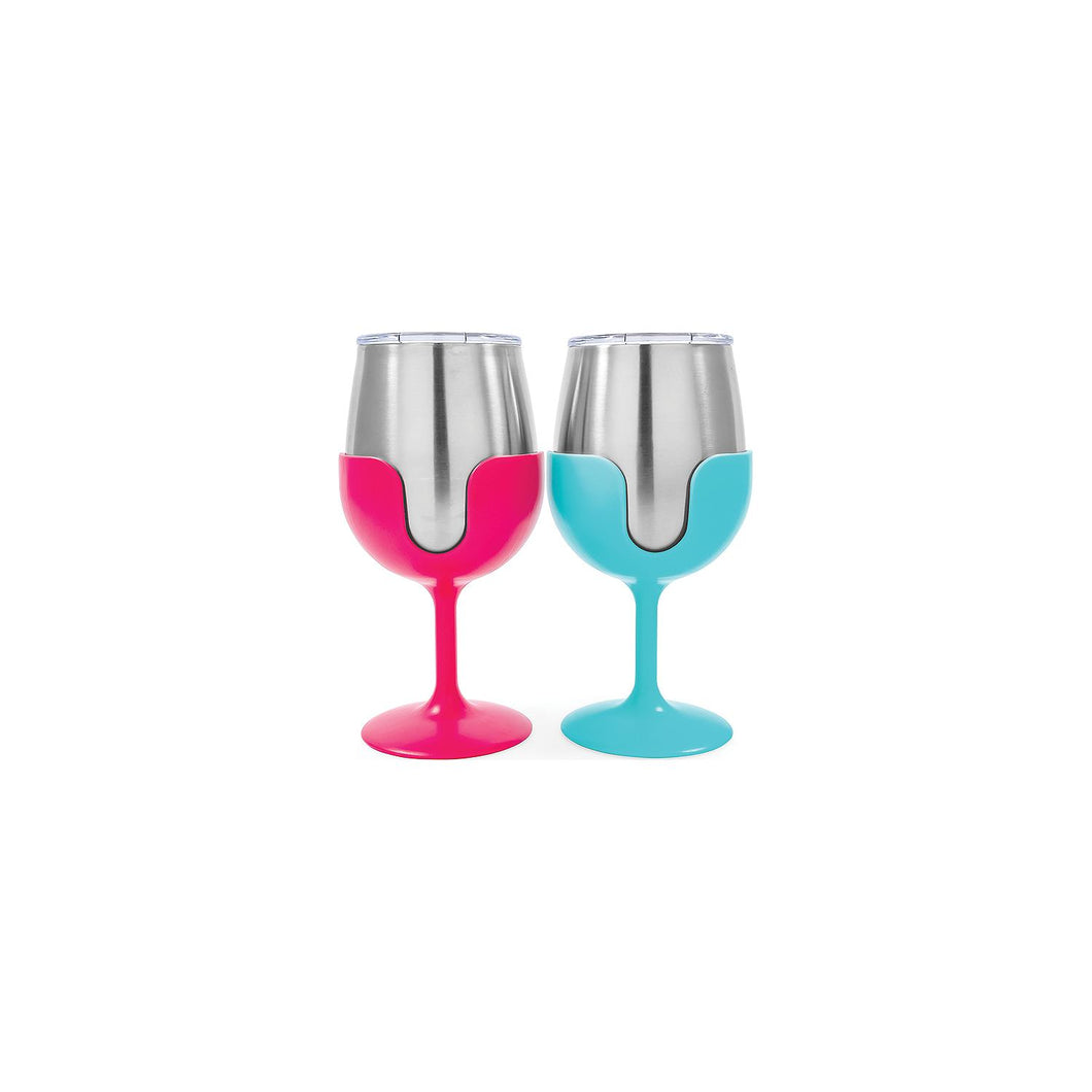 Camco 51915 Wine Tumblers, 8 oz., Pink & Blue, 1 pr. -Modern Boat Sales & Service