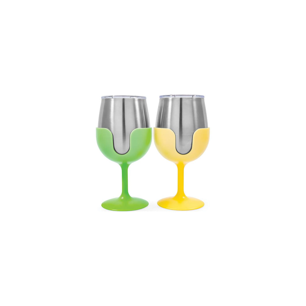Camco 51916 Wine Tumblers, 8 oz., Green & Yellow, 1 pr. -Modern Boat Sales & Service