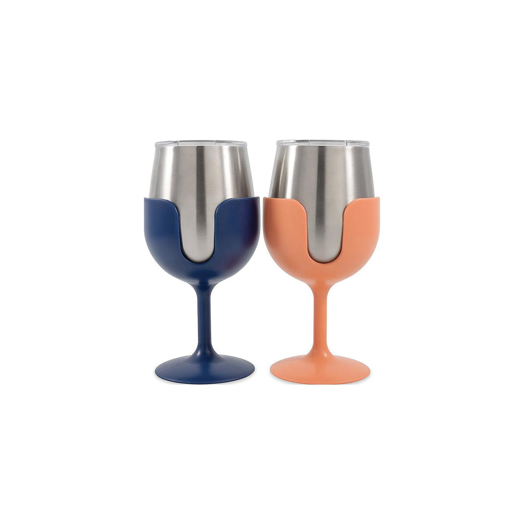 Camco 51917 Wine Tumblers, 8 oz., Navy & Peach, 1 pr. -Modern Boat Sales & Service