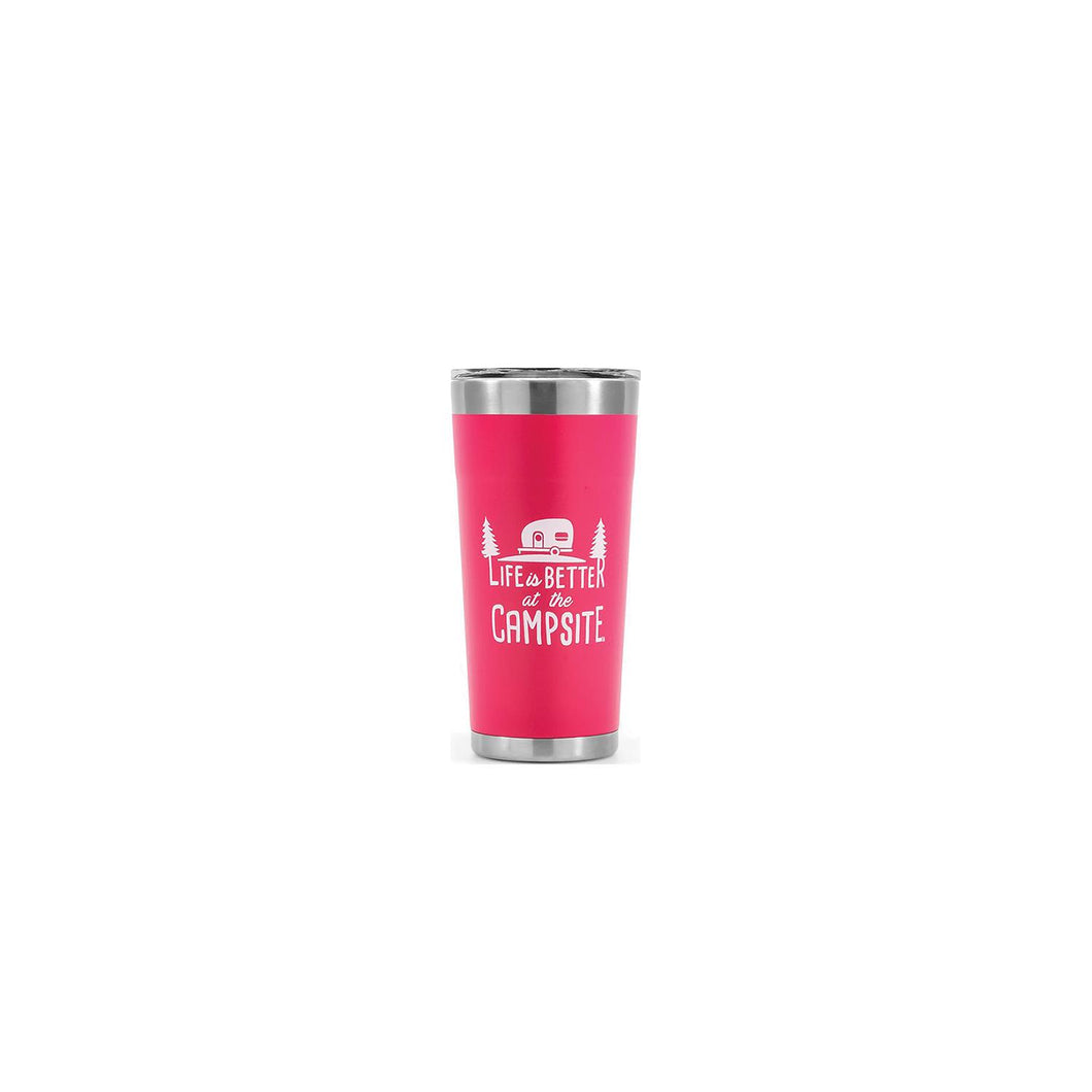 Camco 53061 Life Is Better At The Campsite Tumbler, 20 oz., Coral Pink -Modern Boat Sales & Service