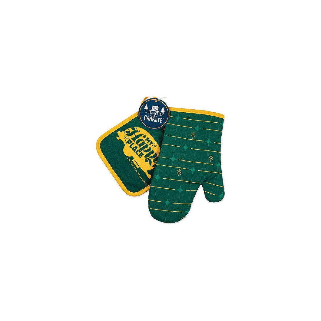 Camco 53124 Green Grid Oven Mitt/Dark Blue Pot Holder Set -Modern Boat Sales & Service