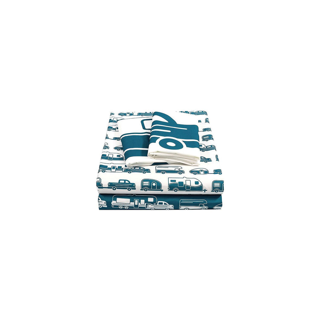 Camco 53298 Bed Sheets, Short Queen, Blue/white RV print -Modern Boat Sales & Service