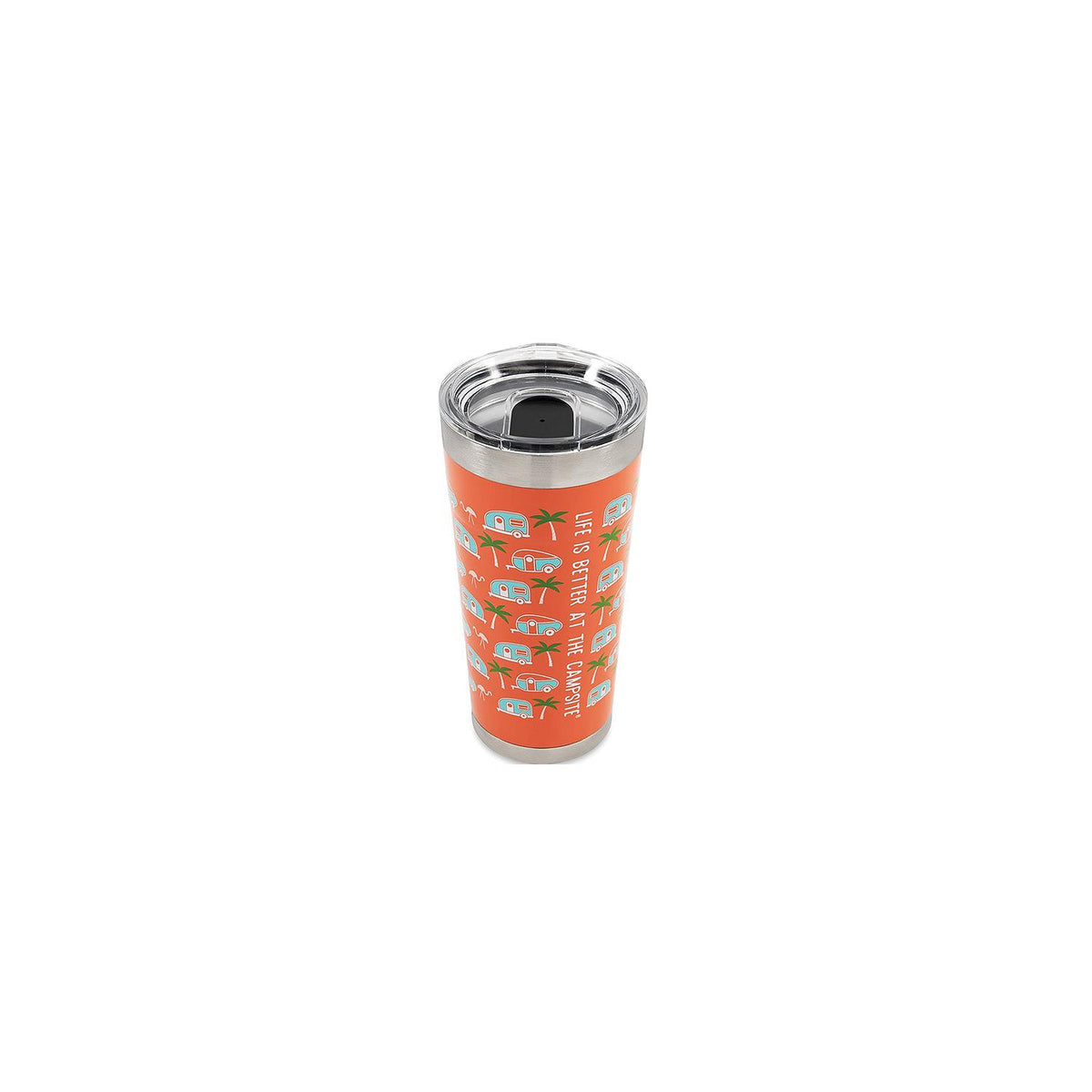 Camco 53322 Palm Trees / RVs Tumbler, 20 oz., Orange -Modern Boat Sales & Service