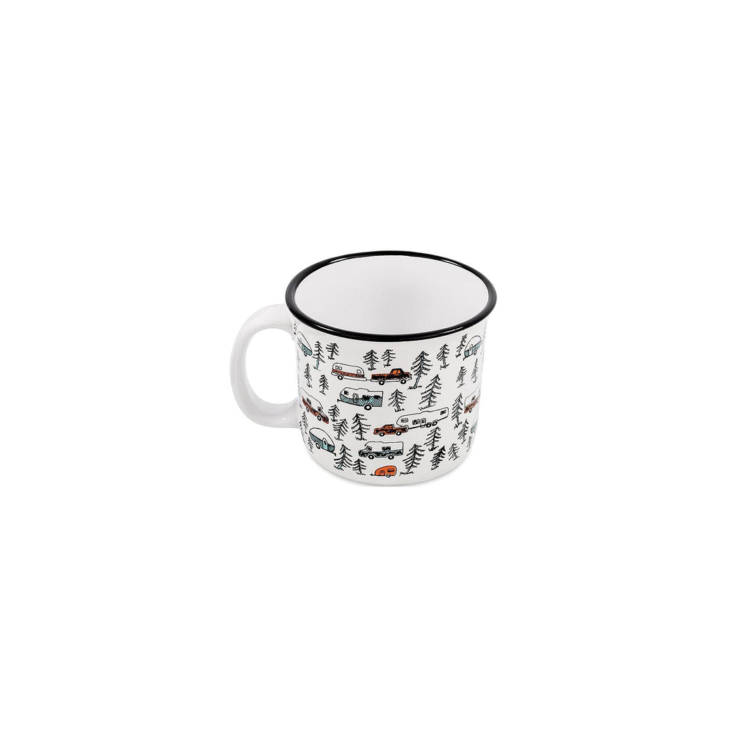 Camco 53383 Ceramic Mug, 14 oz., White Sketch RV/Trees -Modern Boat Sales & Service
