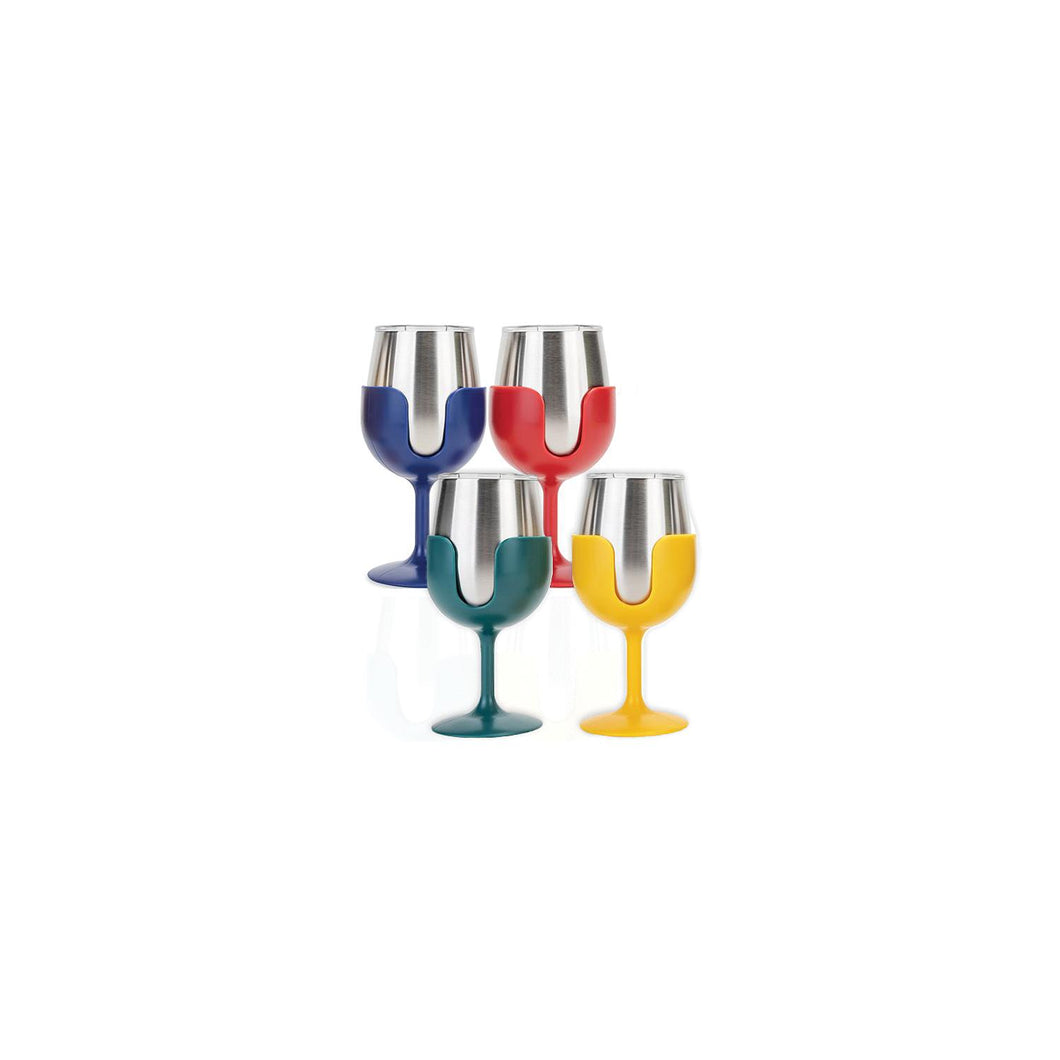 Camco 53465 Wine Tumblers, 8 oz., Navy, Red, Dark Green, Yellow , 4/pk Default Title -Modern Boat Sales & Service