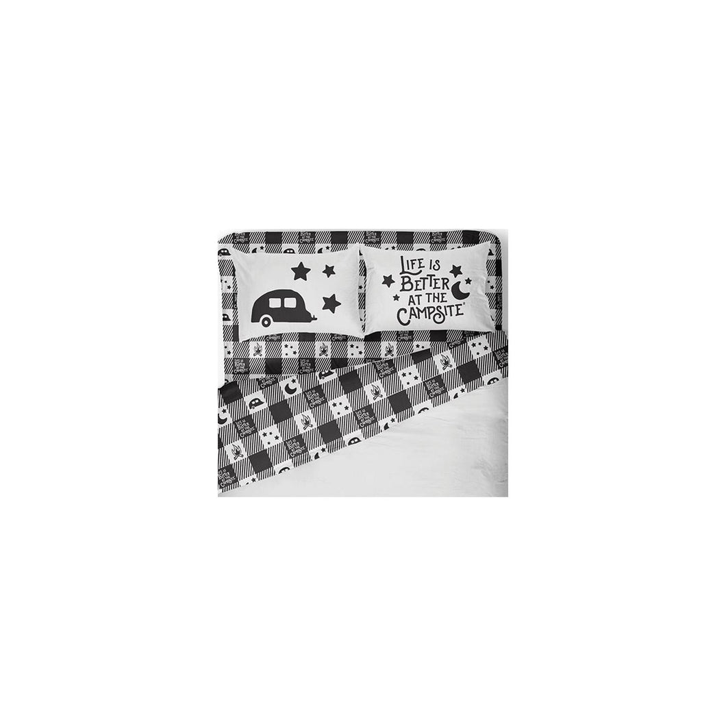 Camco 53474 Bed Sheets, King, Buffalo Plaid, Blk/White -Modern Boat Sales & Service