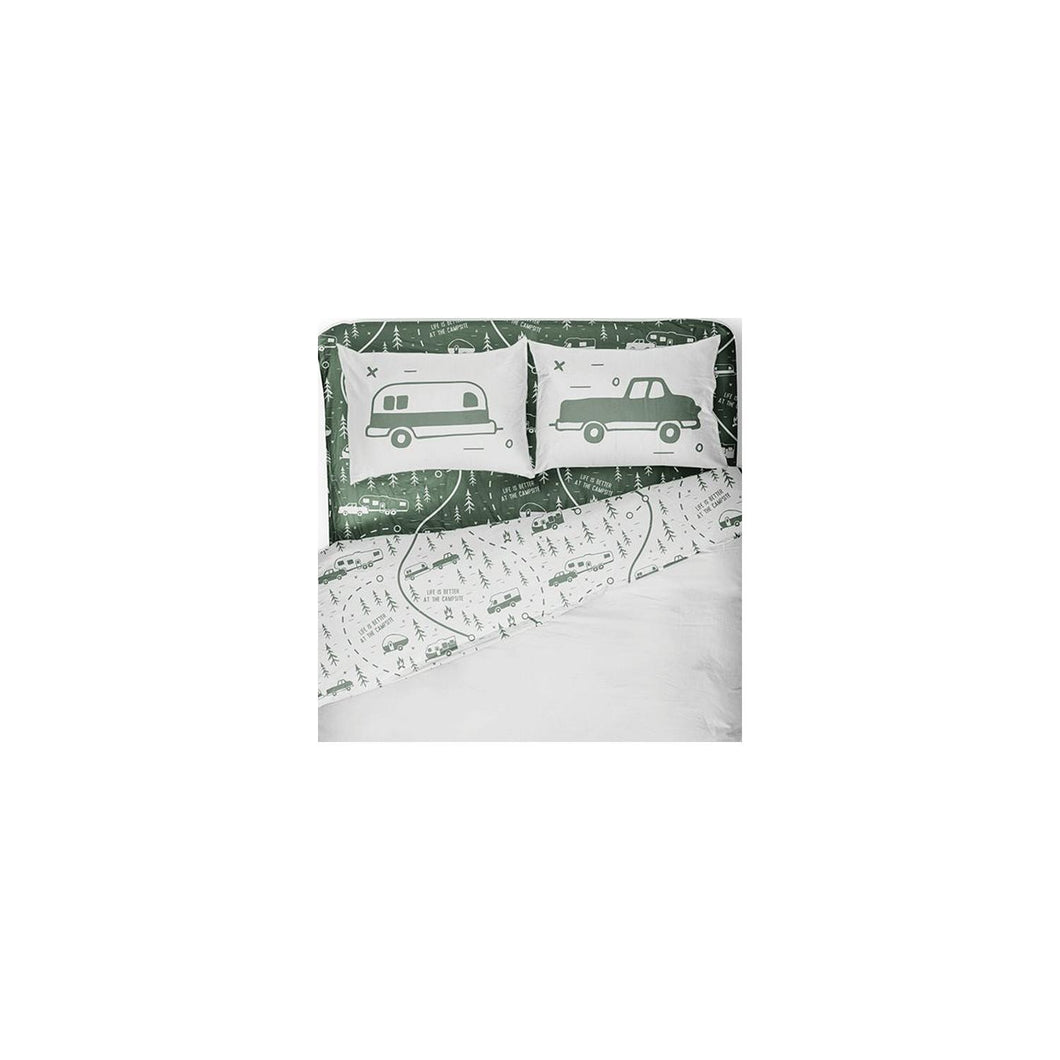 Camco 53476 Bed Sheets, Short Queen, Green Map -Modern Boat Sales & Service