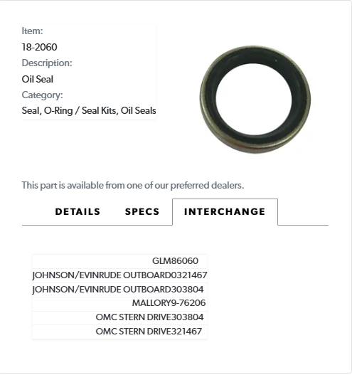 18-2060 SIERRA MARINE OIL SEAL/75F