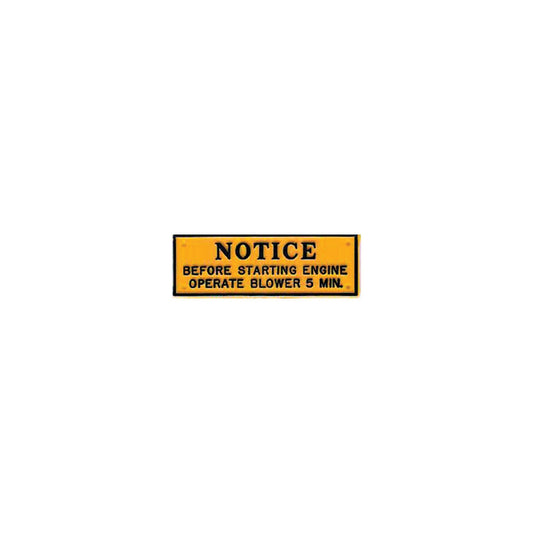 Plaque, Notice-Operate Blower 5 Minutes -Modern Boat Sales & Service
