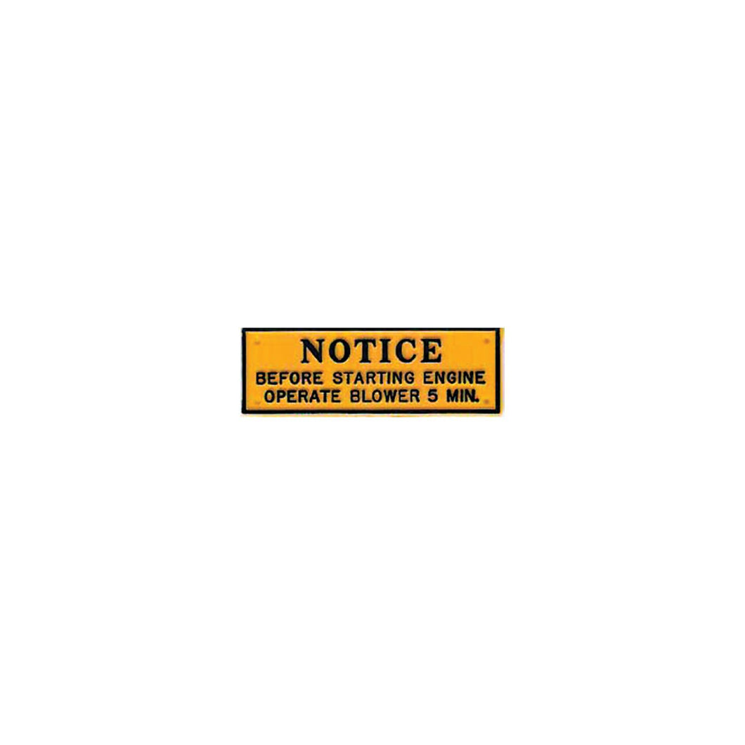 Plaque, Notice-Operate Blower 5 Minutes -Modern Boat Sales & Service