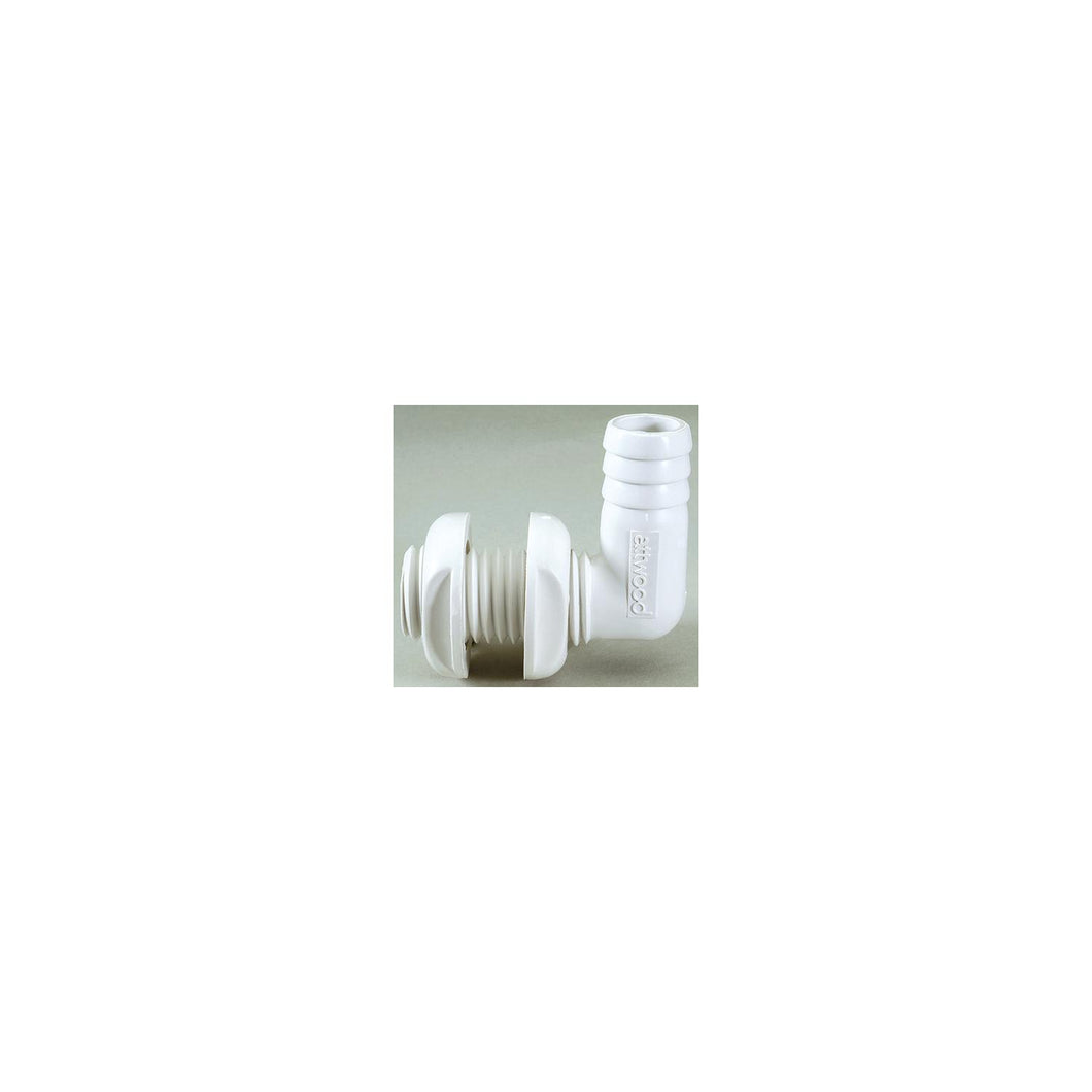 Attwood Thru Hull Connector For Hose, White, 90 Degree - 3/4