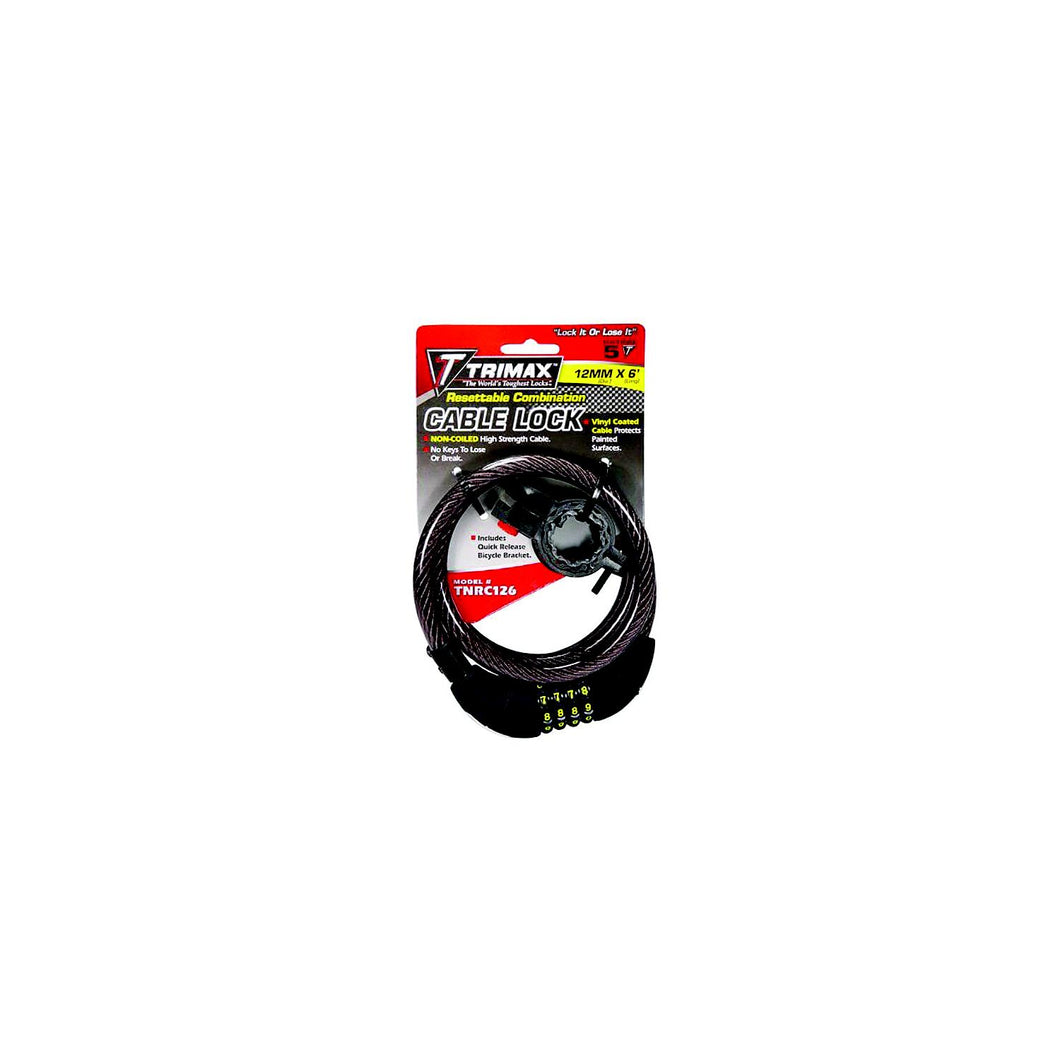 Trimax TNRC126 Trimaflex Non-Coiled Resettable Combination Cable Lock, 6' x 12mm -Modern Boat Sales & Service