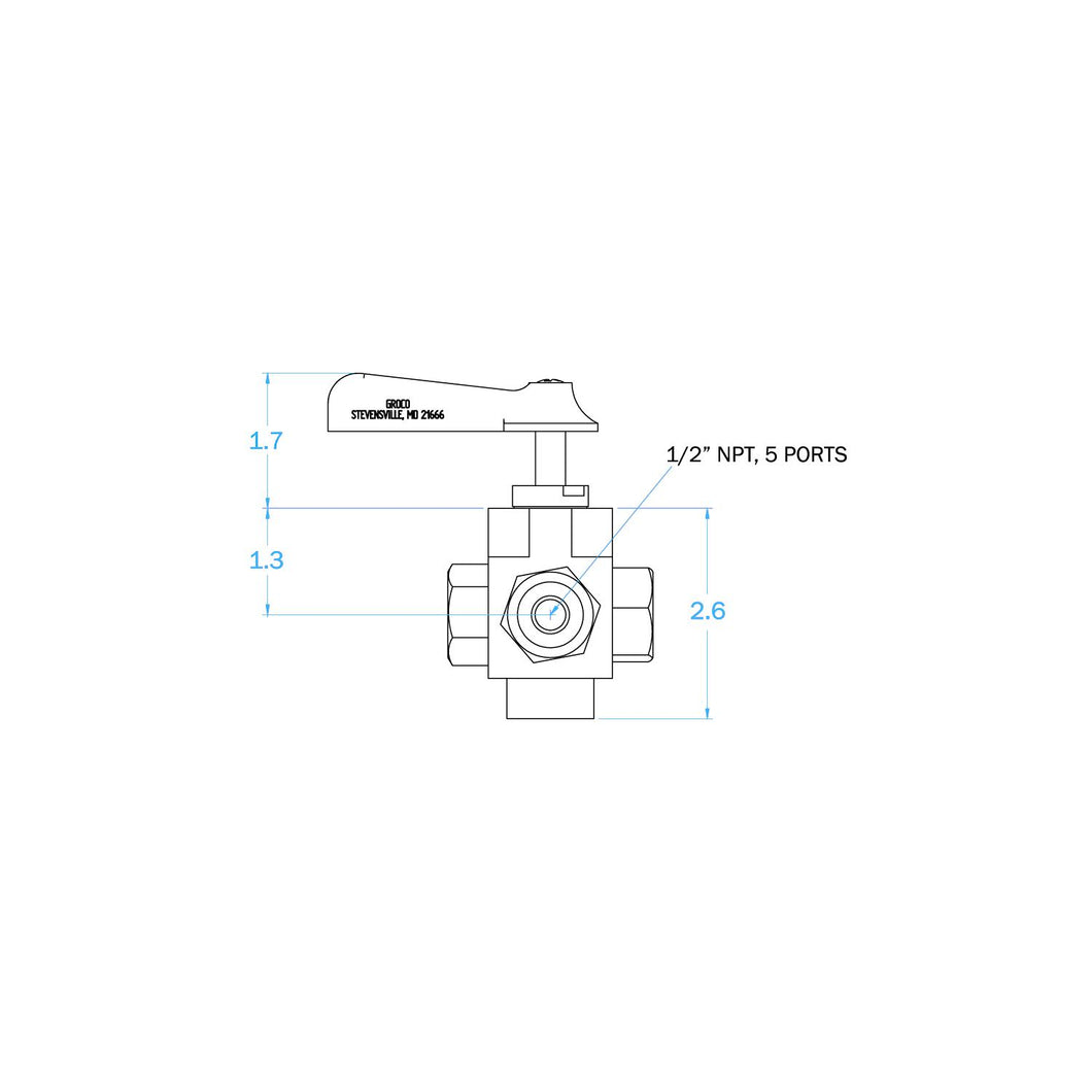 Groco FV-550L Bronze 5-Way Tank Selector Valve 1/2