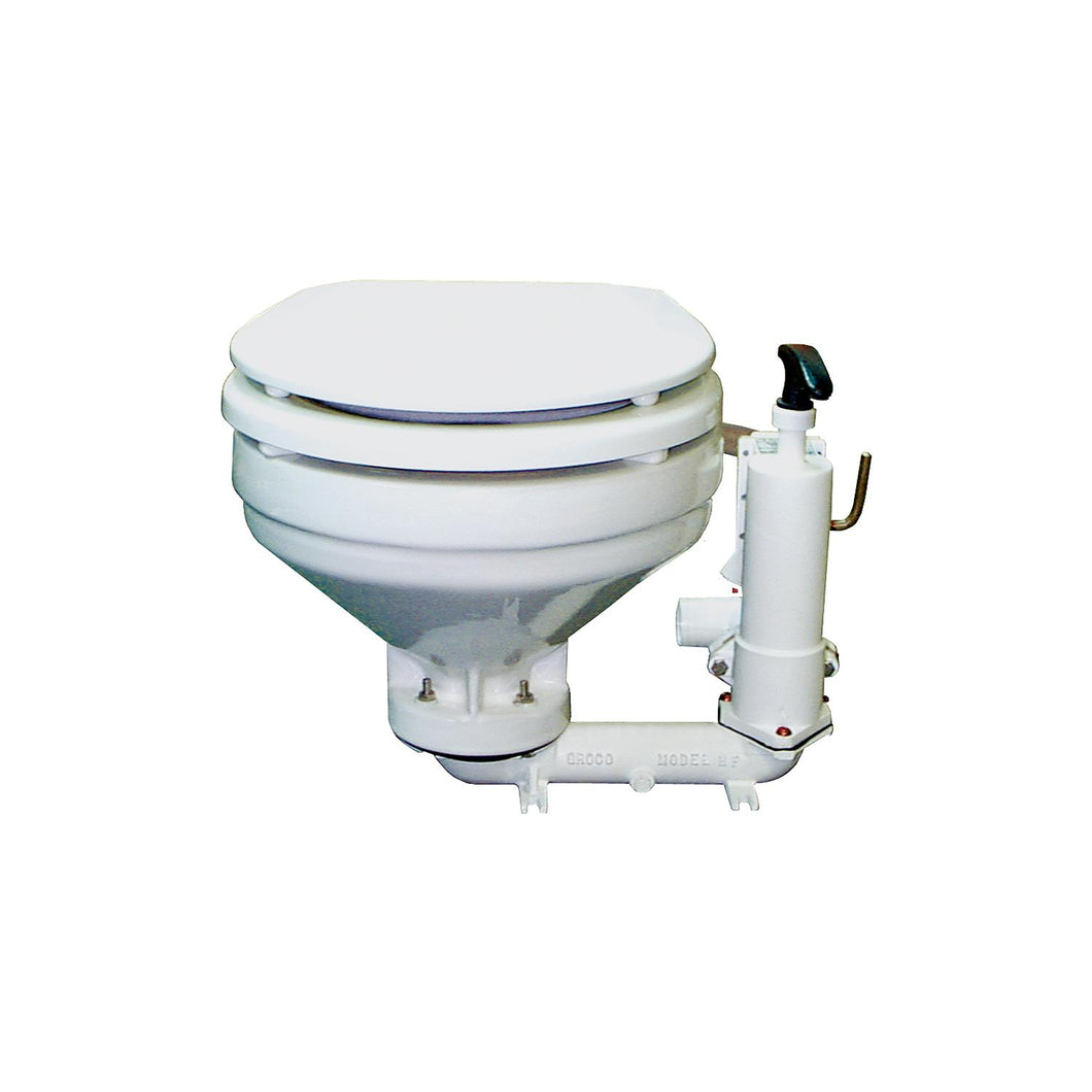 Groco HF Hand Operated Toilet With Bronze Base - White -Modern Boat Sales & Service