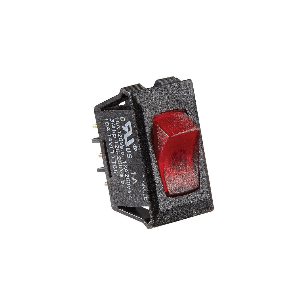 Black w/Red Rocker Switch- 10 A, Illuminated On/Off - SPST - Cut-Out .550
