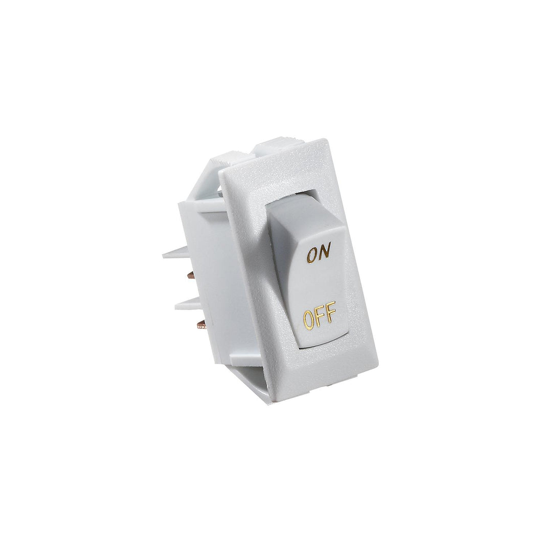 White Rocker Switch w/Gold text, 10 A, On/Off - SPST - Cut-Out .550