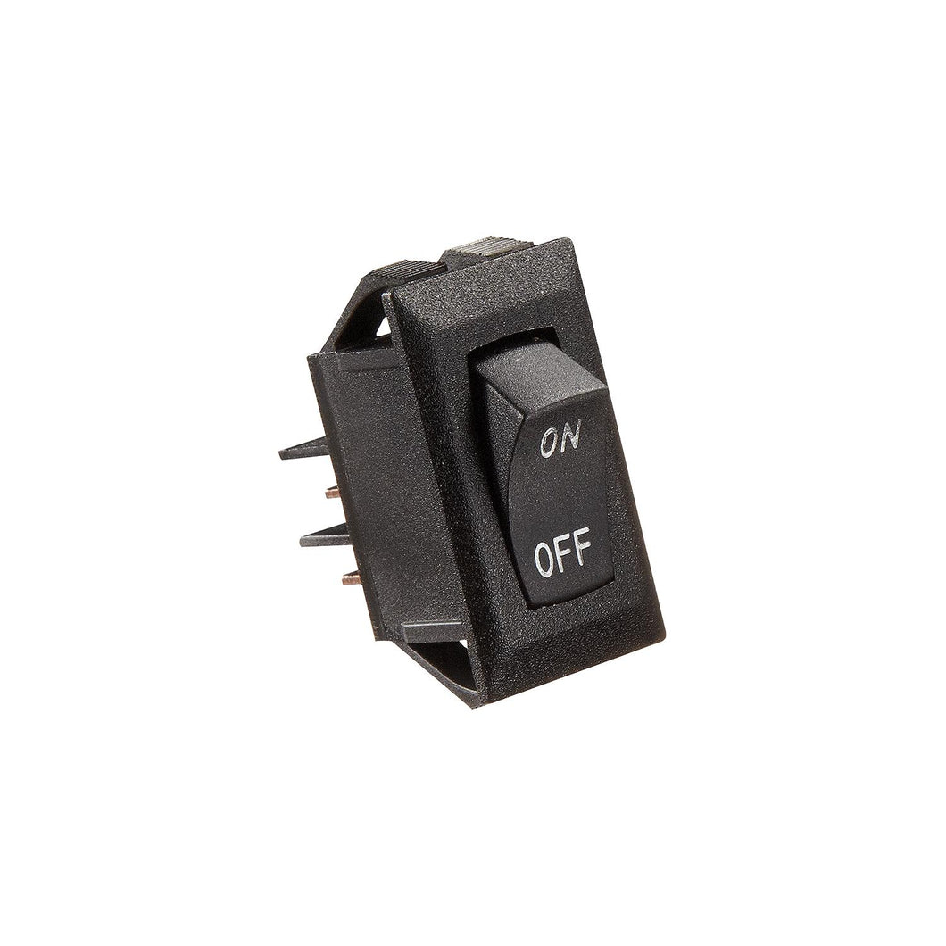 Black Rocker Switch w/Silver text, 10 A, On/Off - SPST - Cut-Out .550