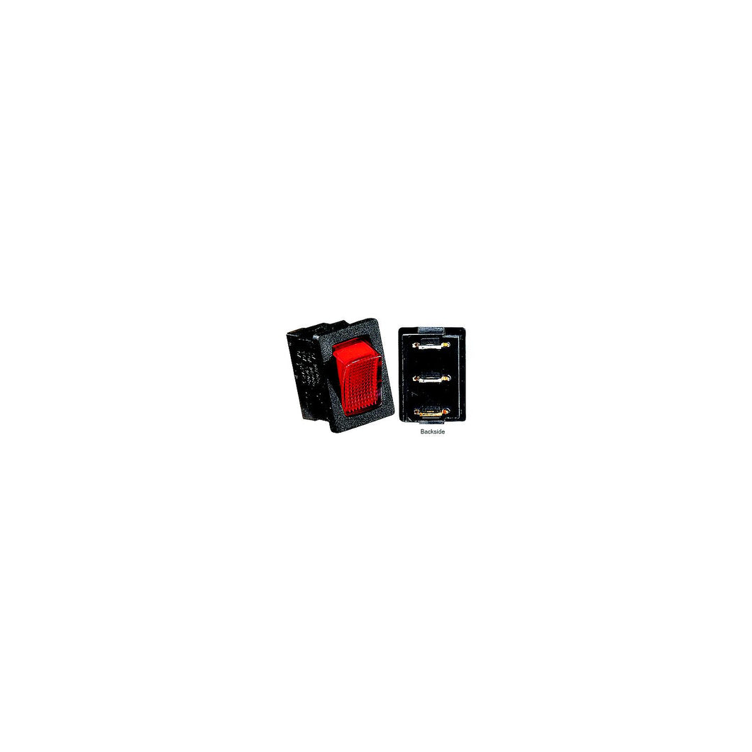 Black w/Red Rocker Switch, 20 A, Illuminated Rocker On/Off - SPST - Cut-out .519
