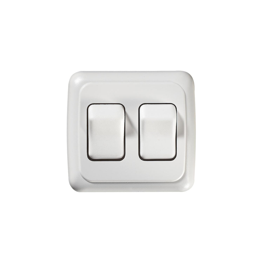 Contoured Wall Switch, White, Double, On/Off - SPST - Cut-Out 1-5/8