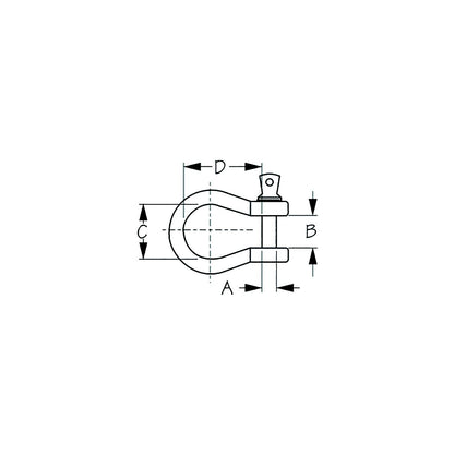 Sea-Dog Galvanized Shackle-Load Rated , A:7/8" , B:1-1/4, C:2", D:2-3/4", Max Load: 4-3/4 Ton -Modern Boat Sales & Service