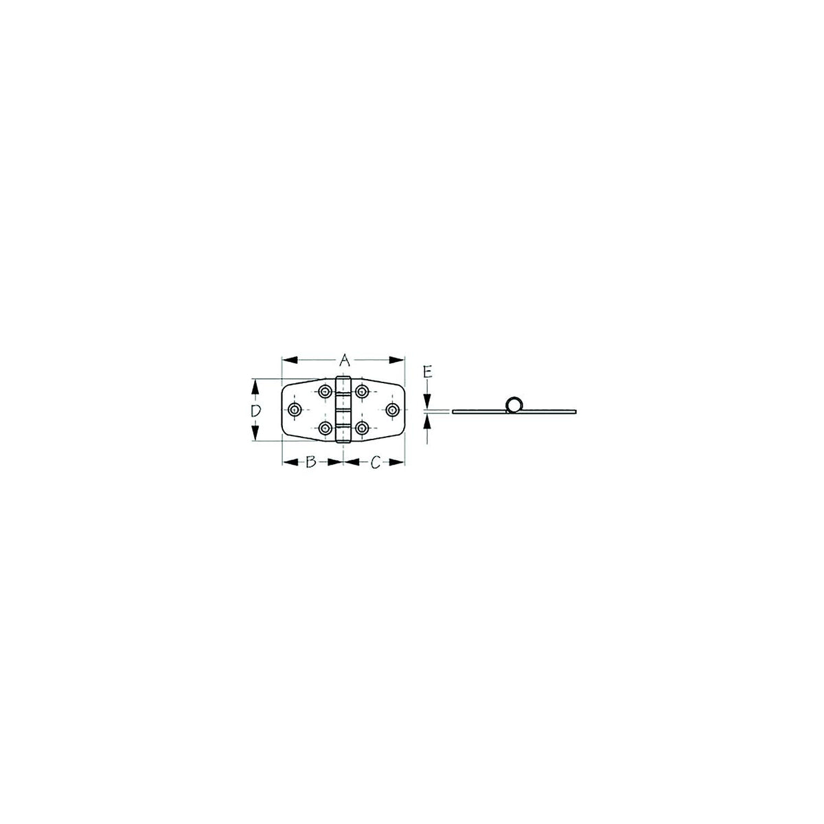 Sea-Dog 2035301 Dampening Door Hinge, #8 FH, Weight= .11/ .22 A= 2-7/8" , B=1-7/16", C=1-7/16" D=1-1/2", E=1/16" -Modern Boat Sales & Service