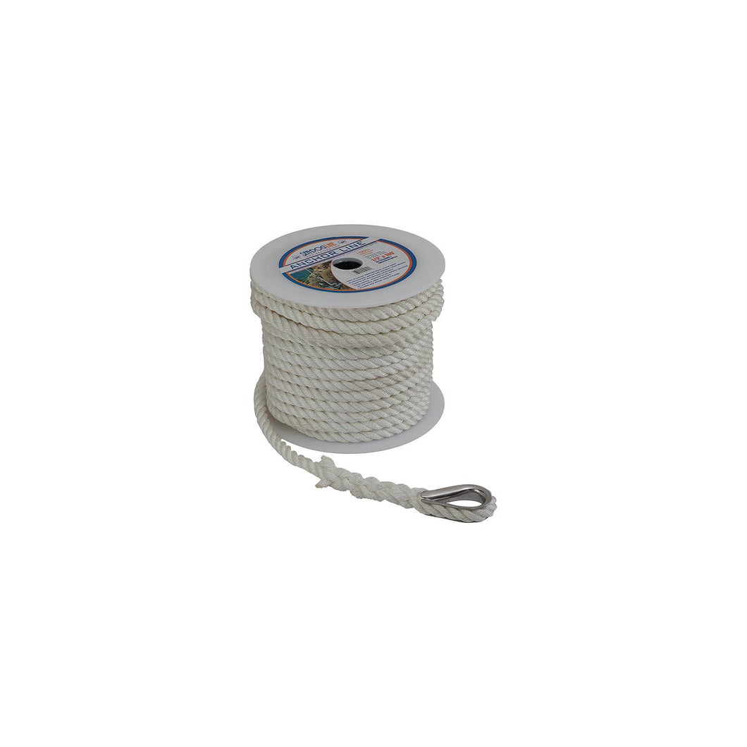 Sea Dog 301110100WH1 Premium Twisted 3-Strand Nylon Anchor Line, 3/8