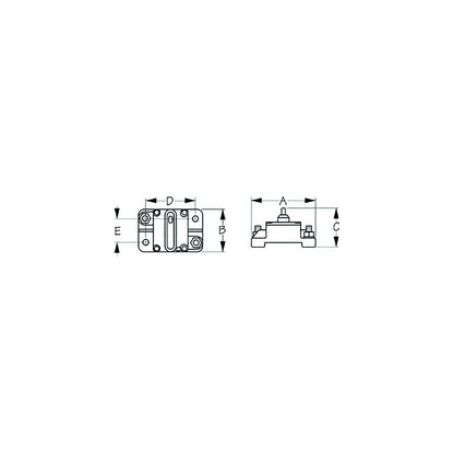 Sea-Dog 4208731 Hi-Amp Surface Mount Resettable Circuit Breaker, 50 amps, A=2-7/8" B=1-7/8" C=1-3/4" D=2-3/16" E=1-1/16", 48 Volts Default Title -Modern Boat Sales & Service