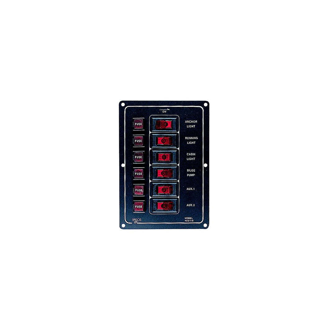 6 Switch Illiminated Switch Panel, Vertical -Modern Boat Sales & Service