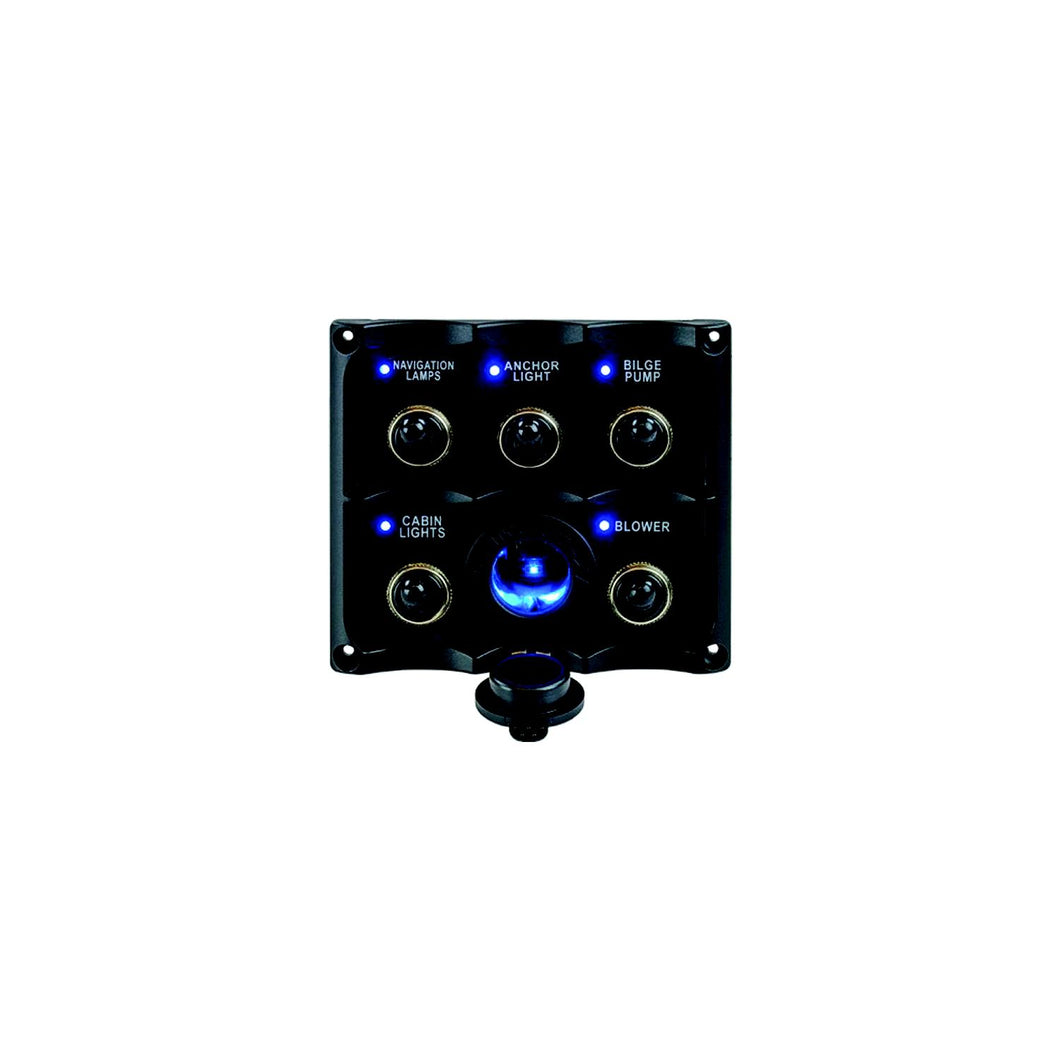 Seadog 424627-1 Water Resistant Toggle Switch Panel w/5 Switches & Power Stocket -Modern Boat Sales & Service