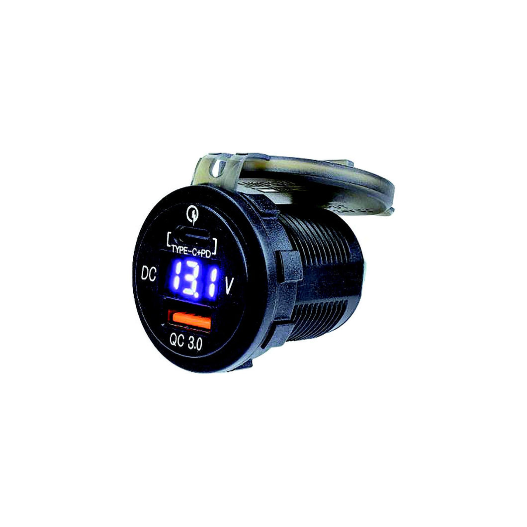 Seadog 4265111 USB 3.0 & USB-C Power Socket with Voltmeter, A:1-7/16