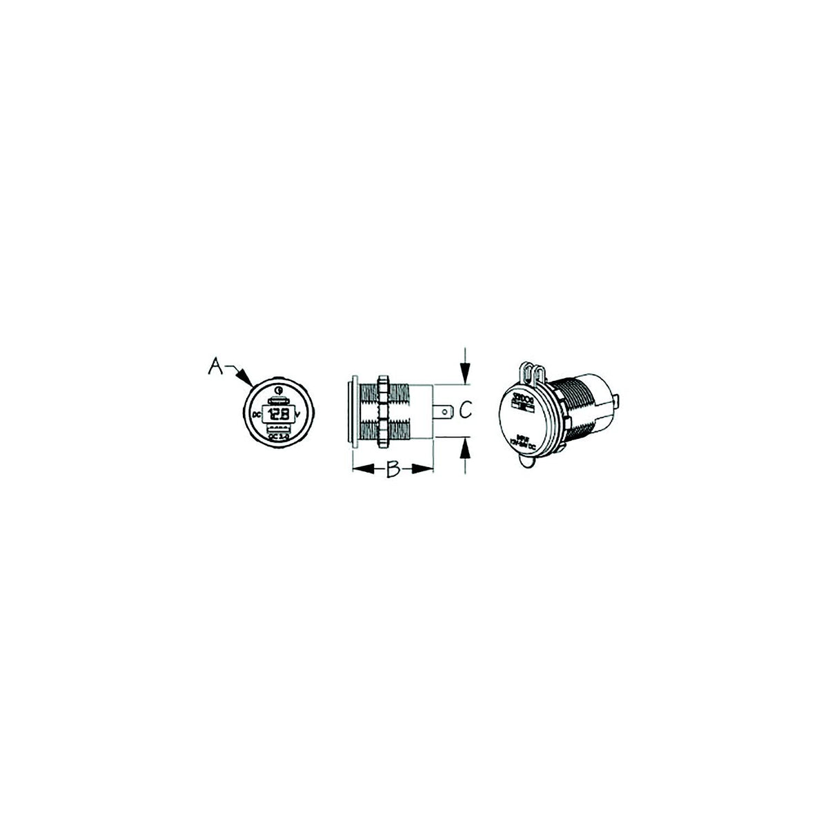 Seadog 4265111 USB 3.0 & USB-C Power Socket with Voltmeter, A:1-7/16" B: 1-1/2" C:1-1/8", Volts: 8-32 -Modern Boat Sales & Service