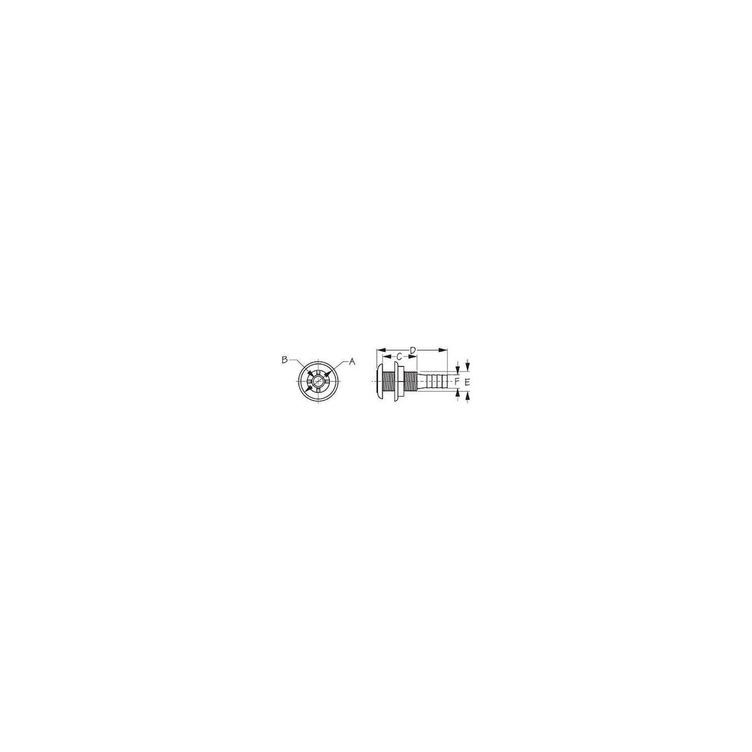 Sea-Dog 520822 Thru Hull with Stainless Cap, A: 1-7/8
