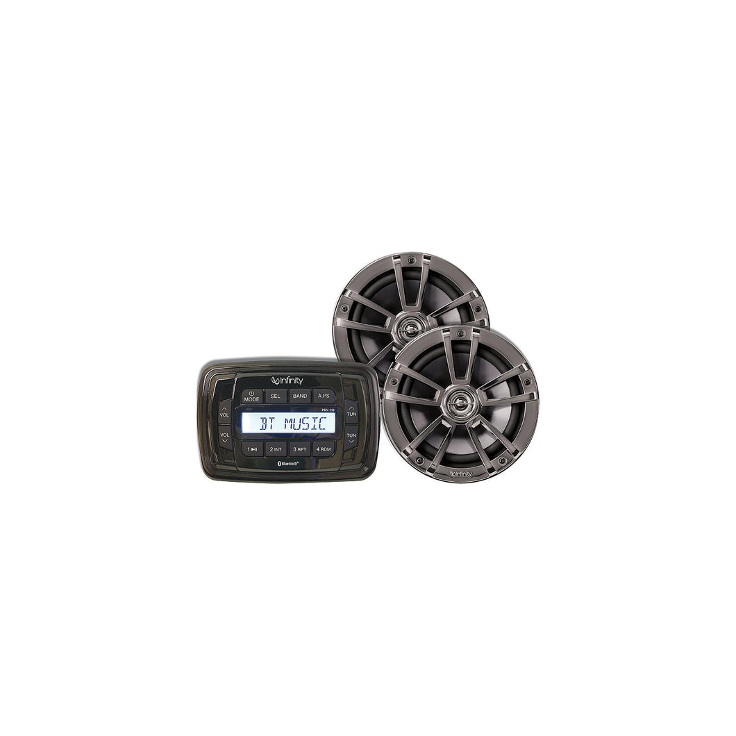 Infinity INFMPK250 AM/FM/USB Bluetooth Multimedia Receiver & 225 Watt 2-Way Marine Waterproof Speakers Stereo Package Default Title -Modern Boat Sales & Service