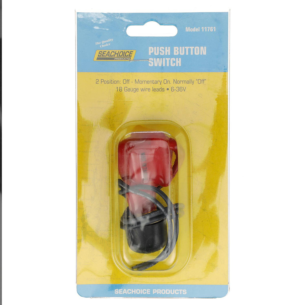 Seachoice 2-Position Off/Momentarily On Push Button Switch, 6-36V, 18 Gauge Wire Leads -Modern Boat Sales & Service