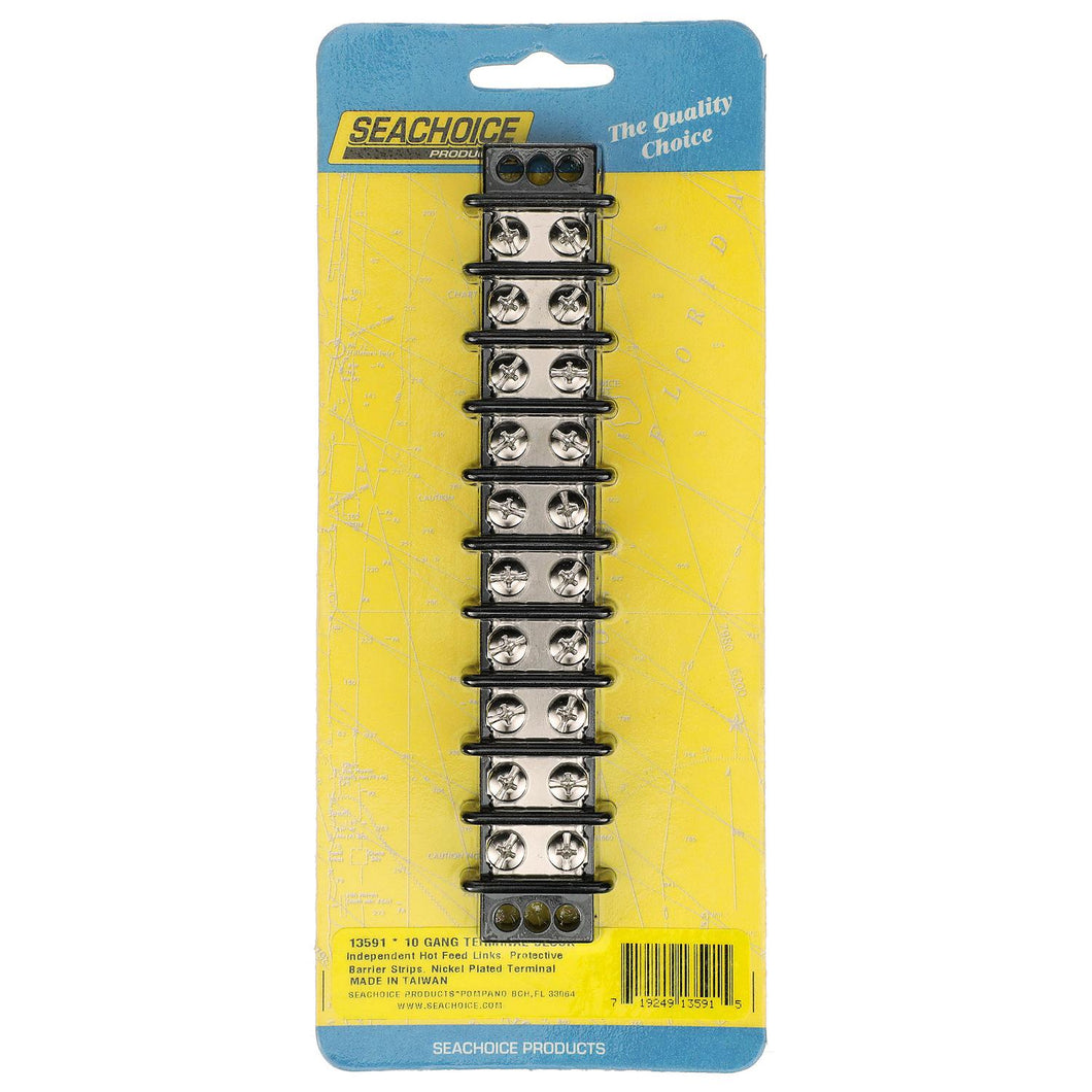 Seachoice 13591 Terminal Block, 10-Gang, Nickel Plated Brass Terminals -Modern Boat Sales & Service