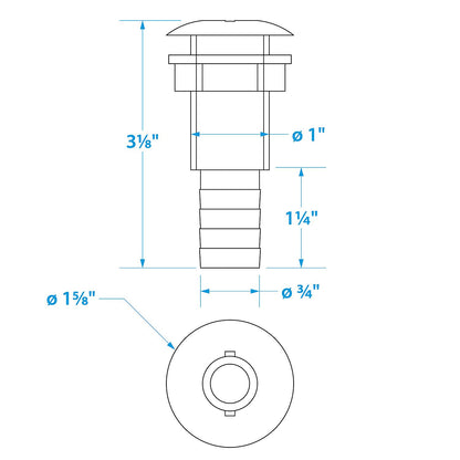 Seachoice Thru-Hull Connector w/ Broad Flange, Fits 3/4 In. ID Hose, 1-1/4 In. Max Hull Default Title -Modern Boat Sales & Service