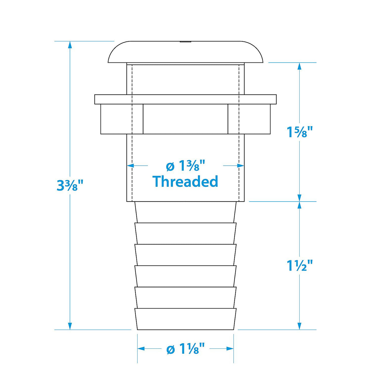 Seachoice 18091 Thru-Hull Connector w/ Broad Flange, White Finish, 1.125 In. -Modern Boat Sales & Service